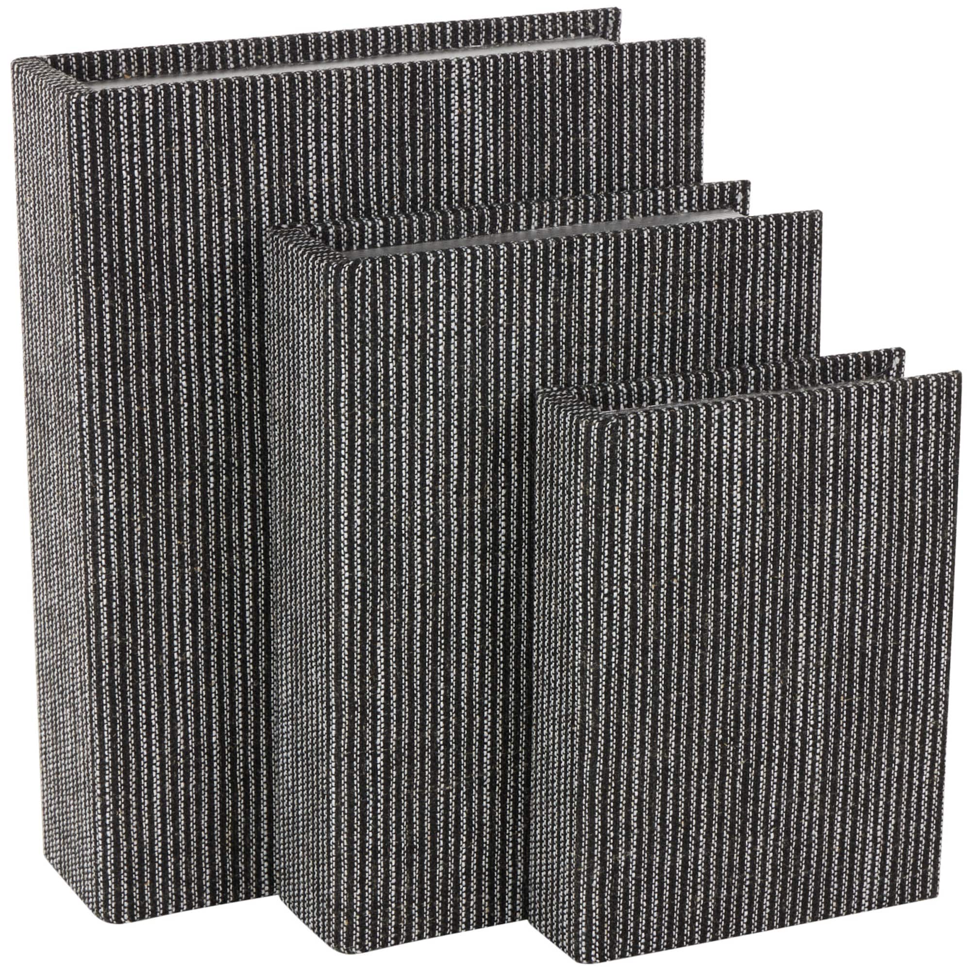 Black Fabric Faux Book Storage Decorative Box with White Sewn Pattern Set
